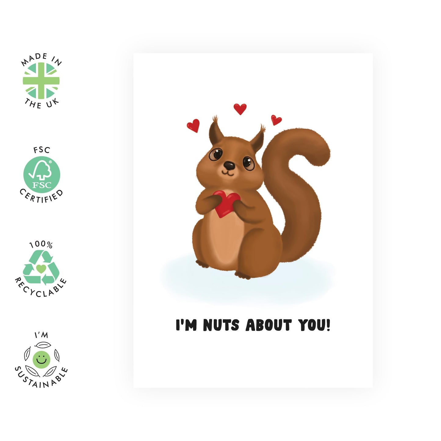 Anniversary Card For Husband Wife - Squirrel Nuts About You Heart - Valentines Day Card Couple Girlfriend Boyfriend - You Are Loved Card - Cheesy Card Fiance - Comes With Fun Stickers - By Central 23