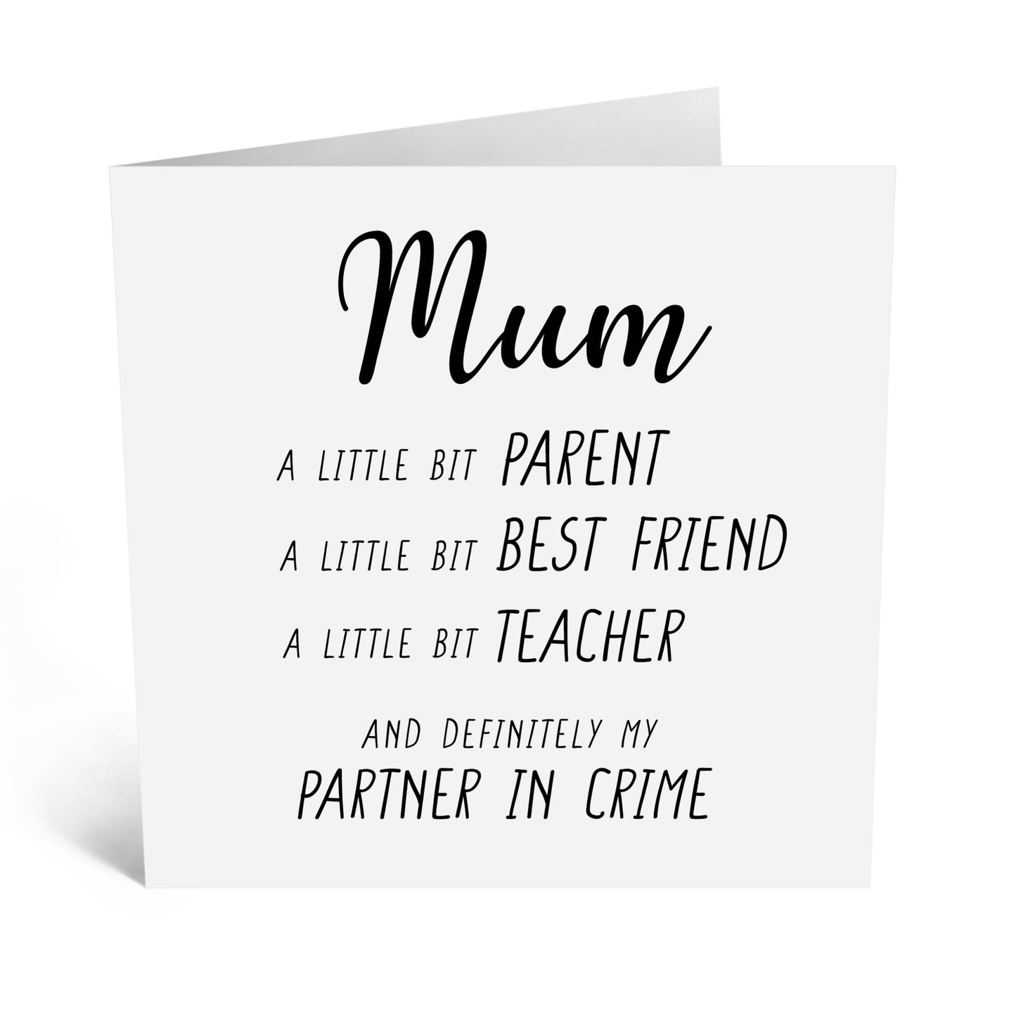 Greeting Card for Mum - 'PARTNER IN CRIME' -Celebrating the Fun Bond with Ma, Mama, Mummy, Mam, Her, Women - Funny Mothers Day Card from Daughter Son Family - Comes With Stickers