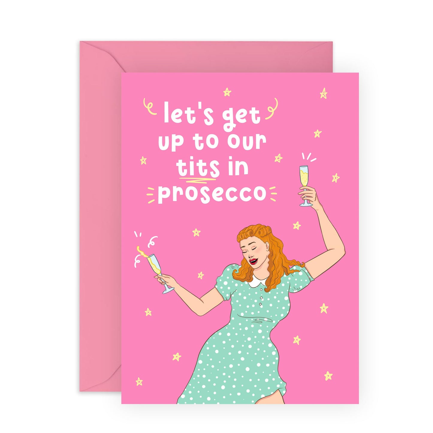 Congratulations Cards For Women Retro - Up To Our T*ts Prosecco - Good Job Well Done Celebration Graduation - Funny Greeting Cards For Sister Friends Daughter - Comes With Stickers By Central 23