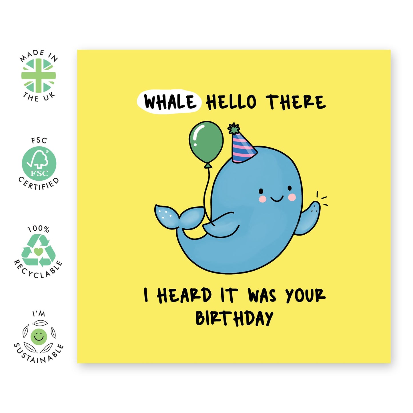 Whimsical Birthday Card - 'WHALE HELLO BIRTHDAY' - Perfect for Adding a Fun and Playful Touch to Birthday Celebrations - Ideal for Him Her Friends Family Colleagues - Comes With Stickers By Central 23