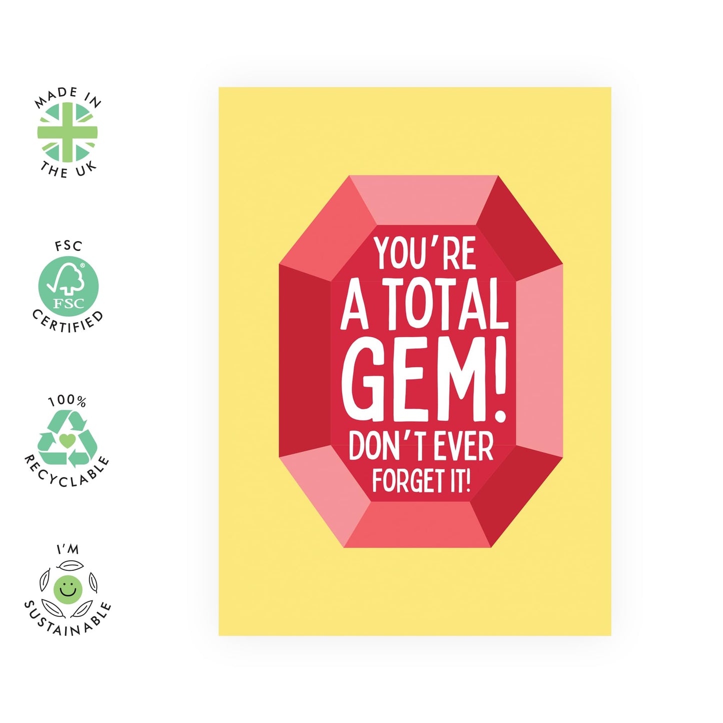 Inspiring Birthday Card - 'Total Gem' - Gifts for Friends, Family, Co-worker, Colleagues, Bestie, Bruv, Mate, Neighbours, Him, Her - You Are Precious - Comes with Fun Stickers