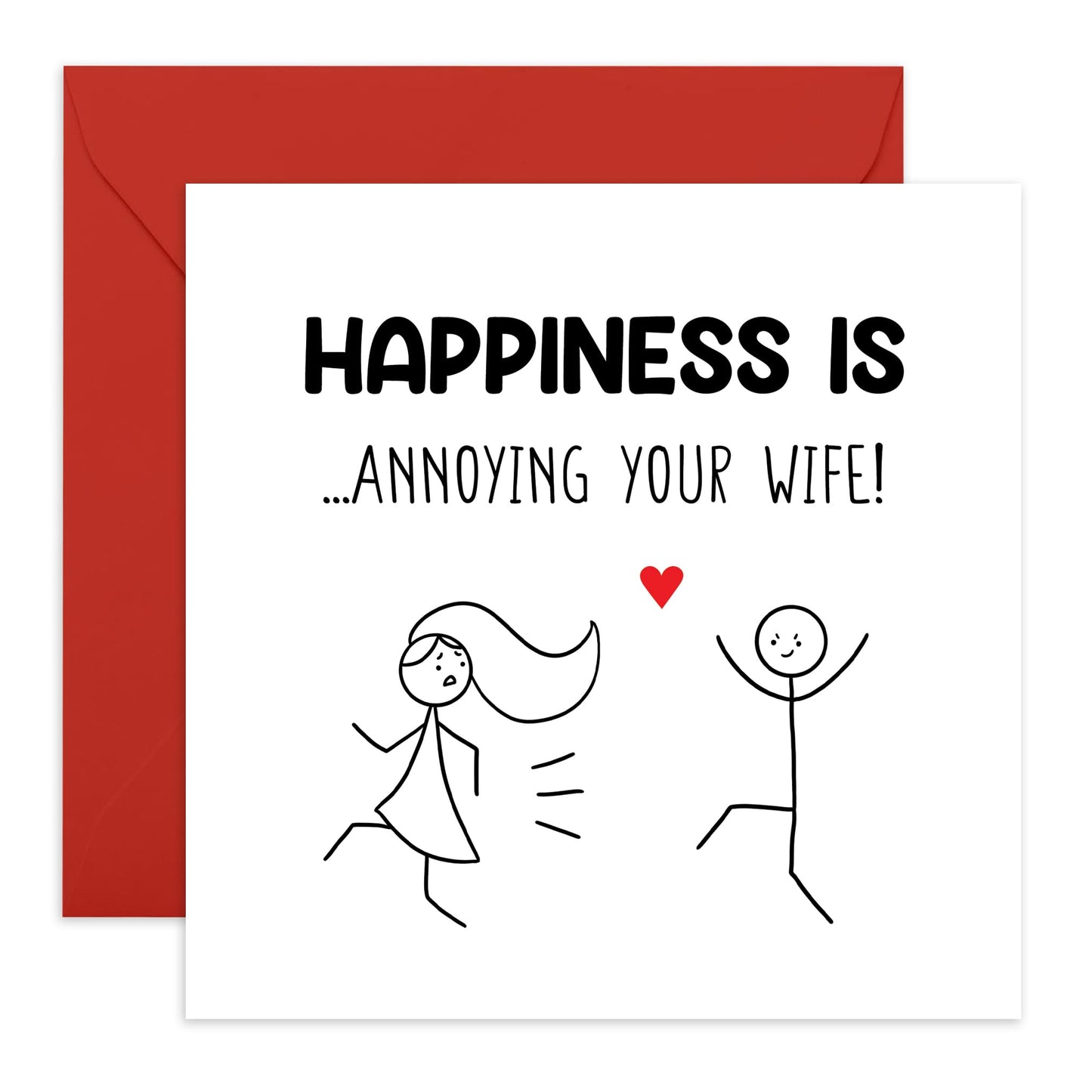Funny Greeting Card - 'HAPPINESS IS ANNOYING WIFE' - Perfect for Celebrating Your Playful and Loving Marriage - Ideal for Adding Humor & Warmth to Her Special Day - Comes With Stickers By Central 23