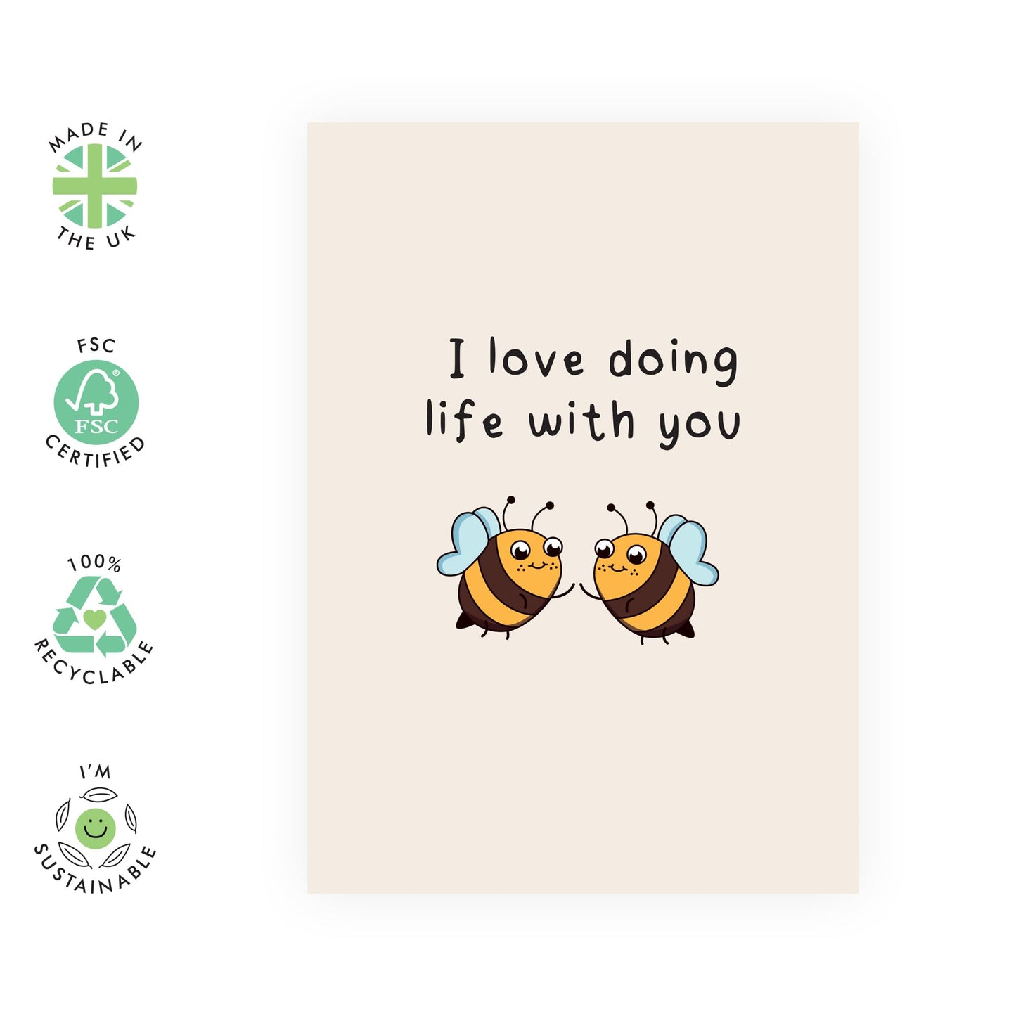 Bee Couples Anniversary Card - 'Love Doing Life With You' - Gifts for Him, Her, Wife, Husband, Boyfriend, Girlfriend, Spouse, Couples - Buzzing Together - Comes with Fun Stickers