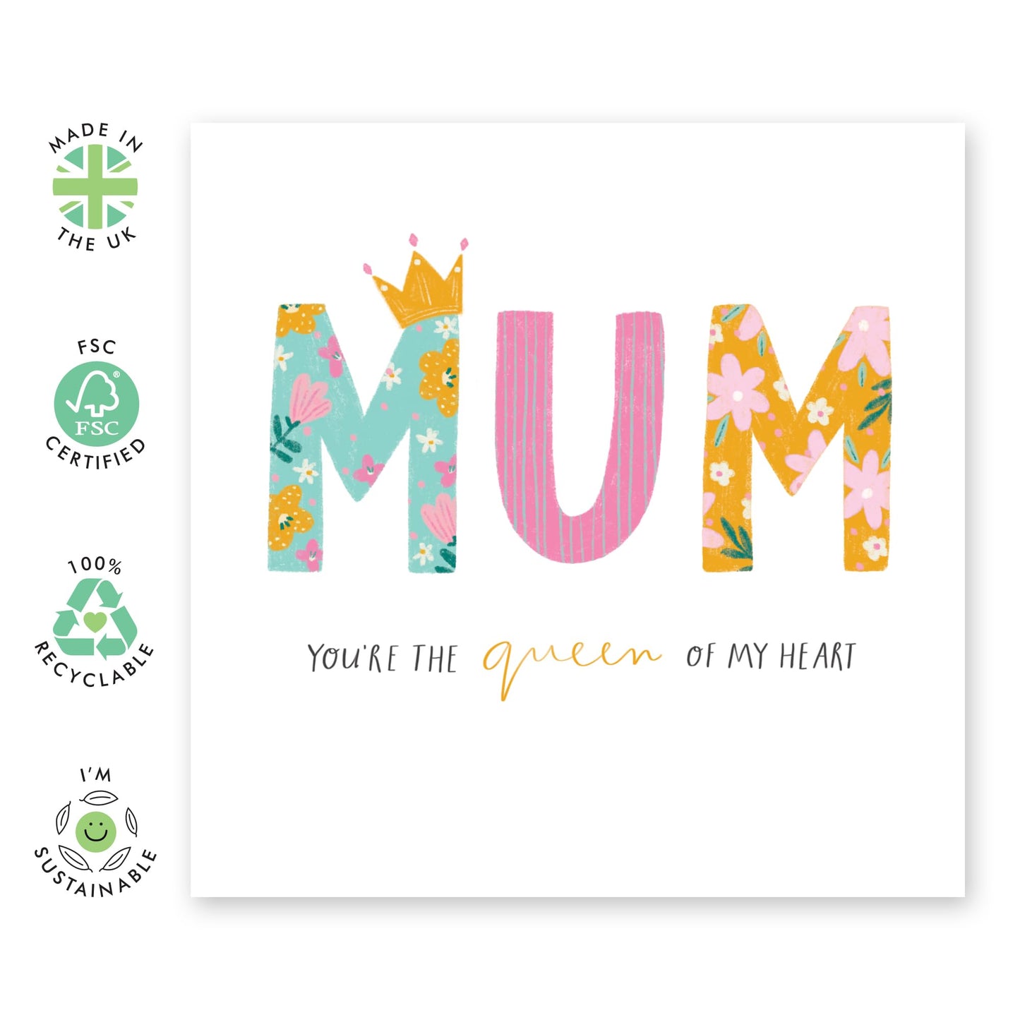 Mum Birthday Card - Queen Of Heart - Greeting Card For Mummy, Mam, Mama, Ladies, Women - Sweet Gifts for Her From Daughter Son - Appreciation Mothers Day Card - Comes With Cute Stickers