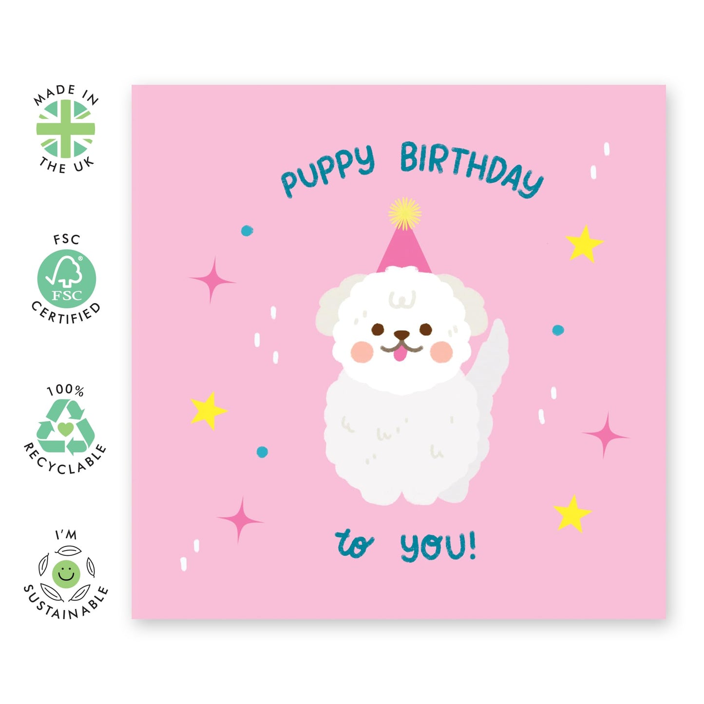 Dog Birthday Card - Puppy Birthday To You - Dog Greeting Cards For Dog Lovers - Dog Mum - Pink Birthday Cards For Her Girls Women - Comes With Stickers - By Central 23