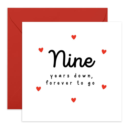 Anniversary Card For Him Her Husband Wife - Nine Years Down Forever To Go - Happy 9th Anniversary For Boyfriend Girlfriend Partner - Nine Years - I Love You Gifts - Comes With Stickers By Central 23
