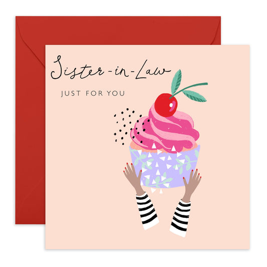 Birthday Cards For Sister In Law - Just For You - Cherry Cupcake - Happy Birthday Greeting Cards For Sis-in Law - Sweet Heartfelt Gifts For Her Female Women - Comes With Fun Stickers By Central 23