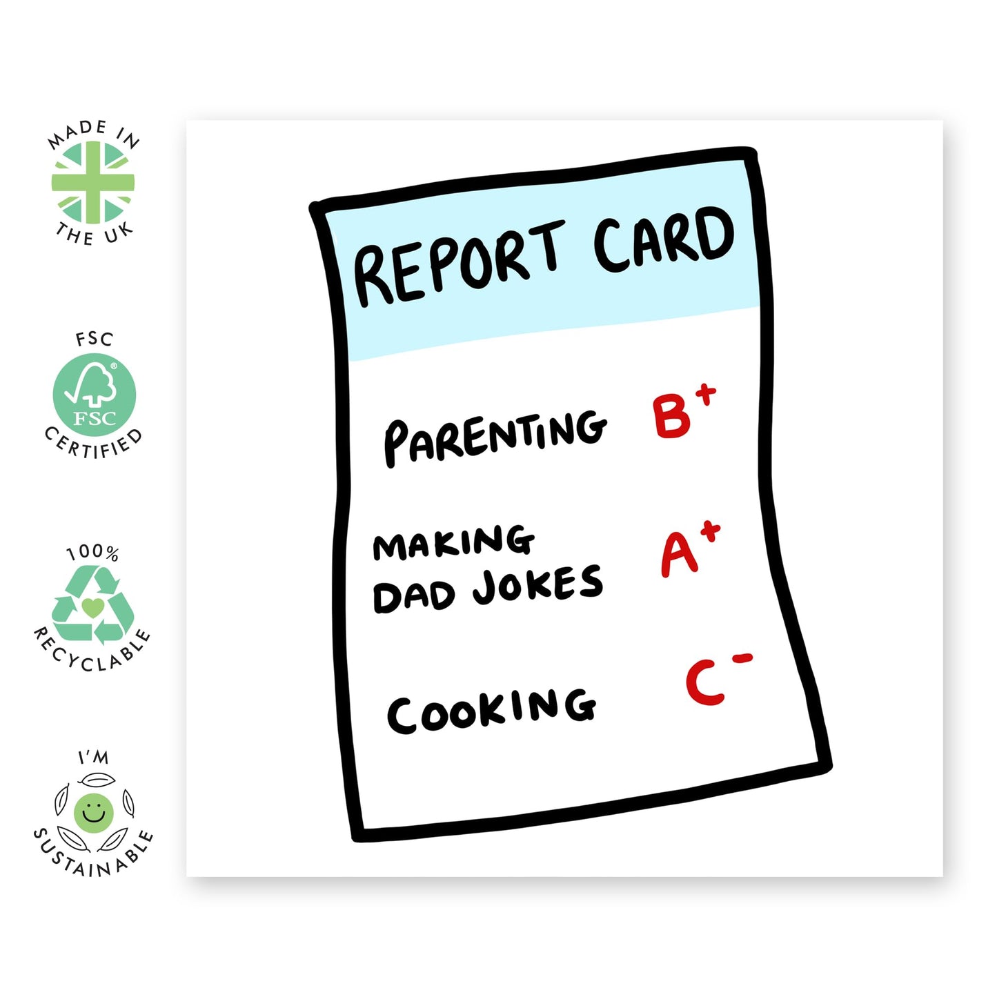 Funny Greeting Cards For Father's Day - Parents Report Card - Cheeky Birthday Cards For Mum, Dad, Mummy, Daddy, Mam, In Law - Mothers Day Gift for Her - Comes With Stickers