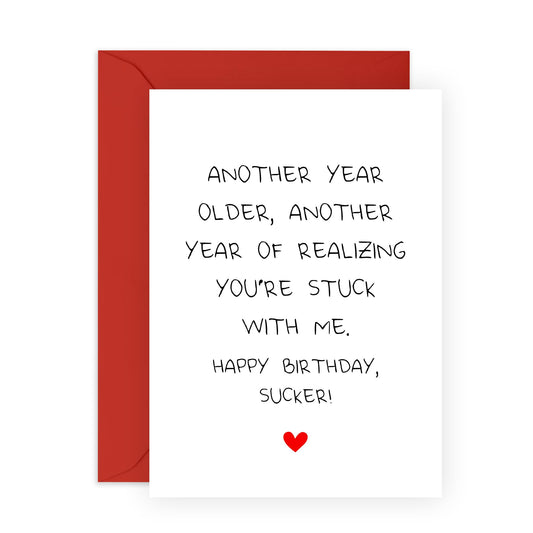 Funny Husband Birthday Card From Wife - You're Stuck With Me - Humorous Birthday Cards For Men - Gifts For Him - Boyfriend Fiance Partner - Comes With Stickers - By Central 23