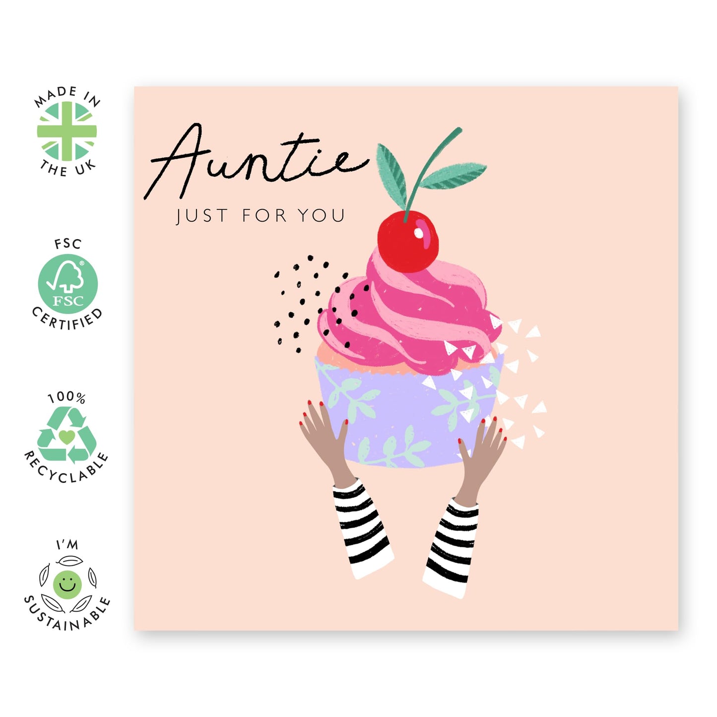 Auntie Just For You - Auntie Birthday Card From Nephew Niece - Cupcake Greeting Cards - Aunt Mothers Day Cards For Her - Heartfelt Gifts For Women Female Tia Aunty - Comes With Stickers By Central 23