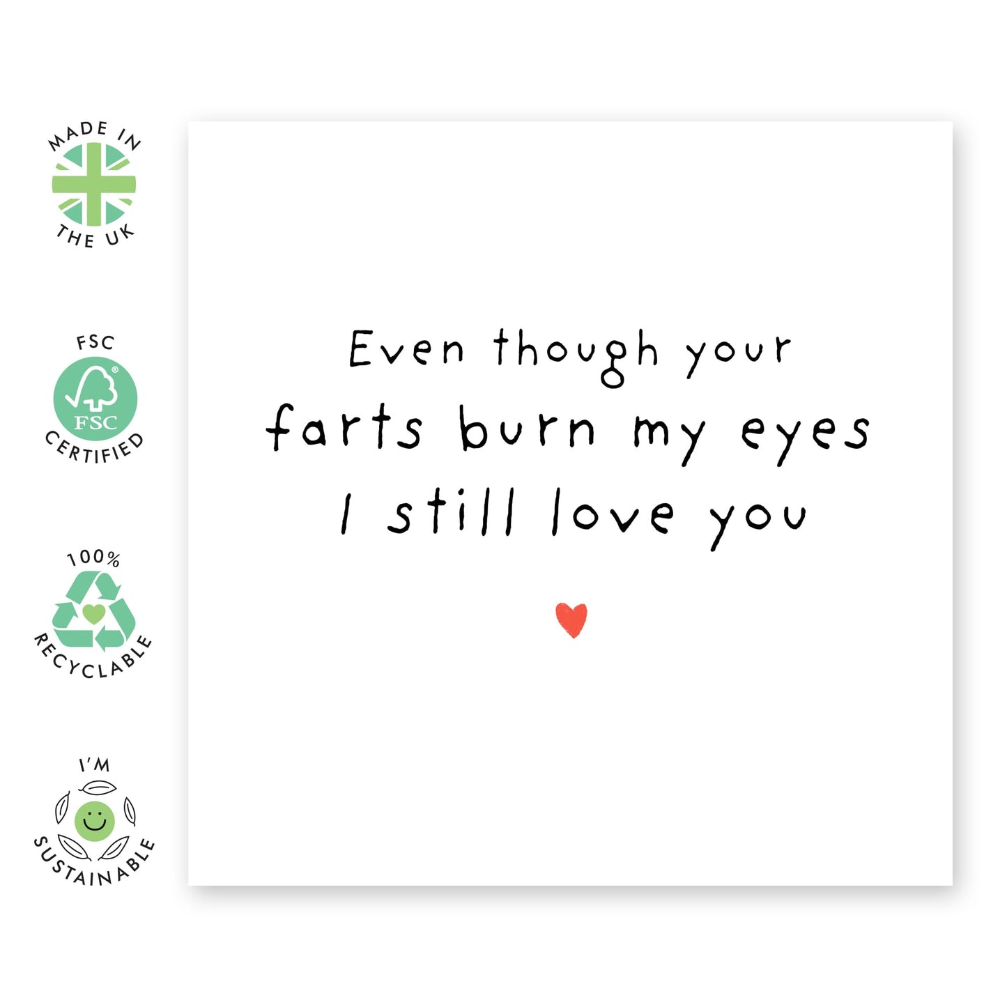 Hilarious Joke Anniversary Card - 'Your Farts Burn My Eyes Heart'- Gifts for Wife, Husband, Girlfriend, Boyfriend, Him, Partner, Love, Babe, Sweetheart - It Hurts - Comes with Fun Stickers