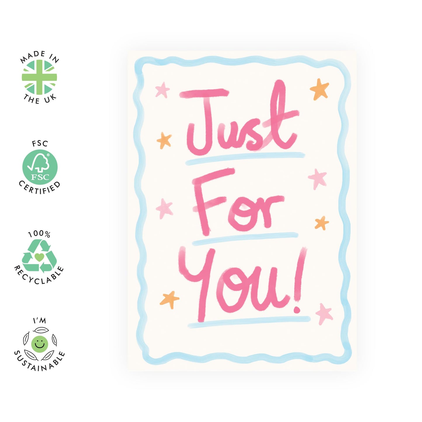 Personalised Birthday Card - 'Just For You' - Gifts for Best Friends, Besties, BFF,Girlfriends, Sister, Sis, Co-workers, Colleagues - A Message - Comes with Fun Stickers