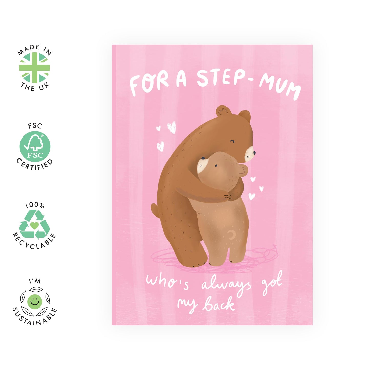 Step Mothers Greeting Card - You Always Got My Back Bear Hug - Birthday Card For Step Mum, Mam, Mama, Women - Thank You Note Card For Her - Mothers Day Card - Comes With Fun Stickers