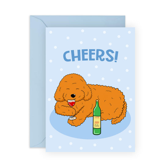 Happy Birthday Best Friend Card - Cheers Puppy And Wine - Funny Dog Birthday Cards For Men Women - Celebration Greeting Card For Pet Owner Fur Mum Dad - Comes With Stickers - By Central 23