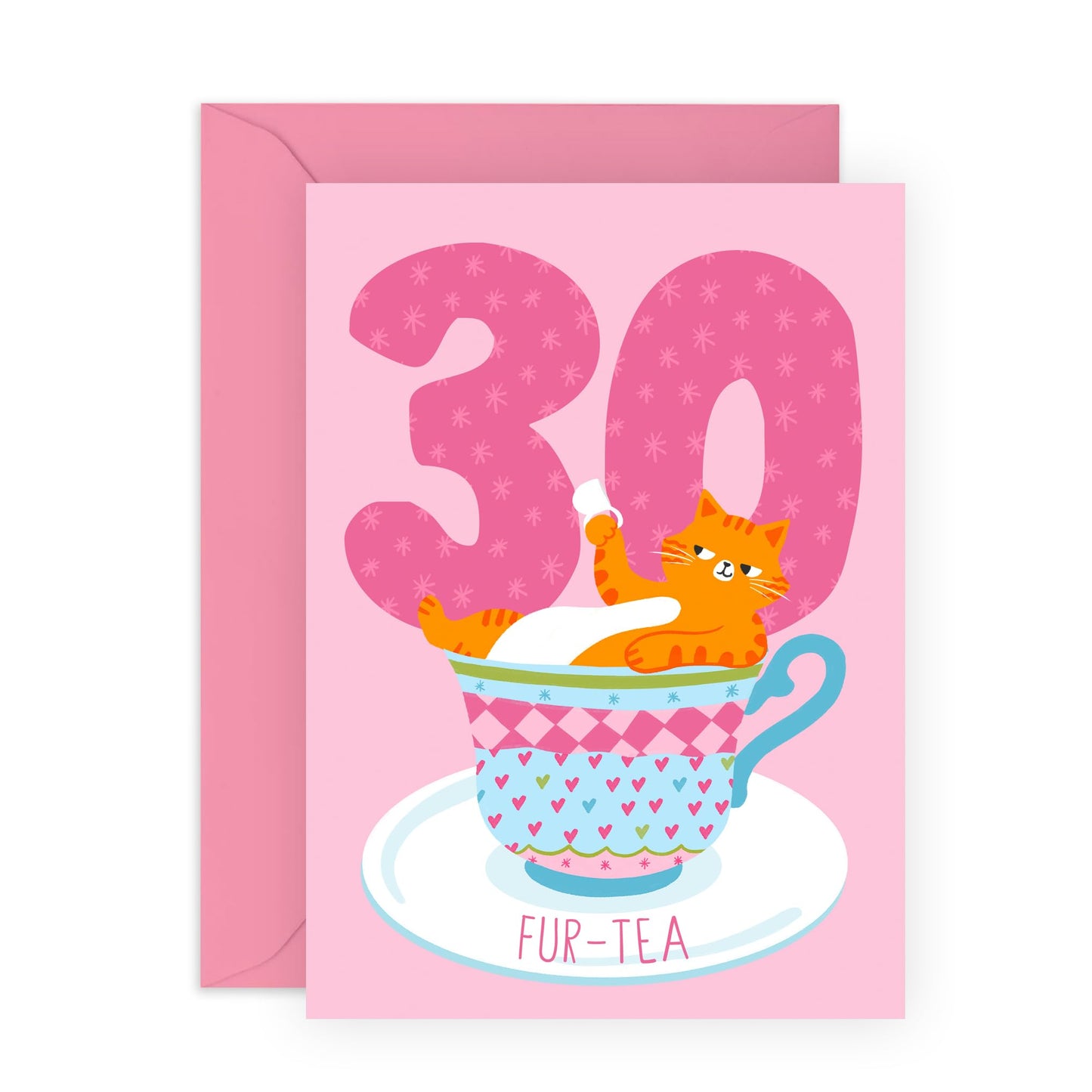 30th Birthday Card For Women - Fur Tea Thirty Birthday Cat - Wife Birthday Greeting Card - Happy Thirtieth Birthday Cards For Female Friends - Comes With Fun Stickers By Central 23