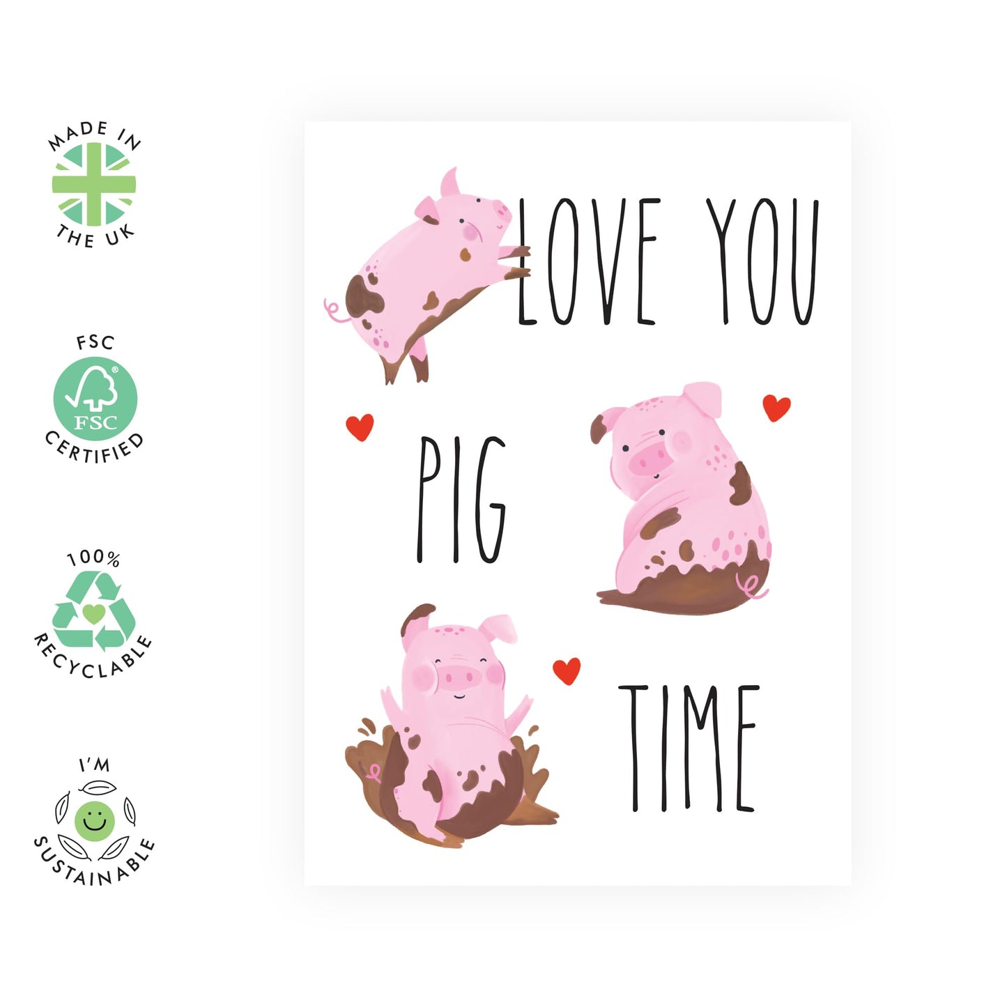 Sweet Birthday Card For Men Women - Love You Pig Time - I Love You Card - Cute Anniversary Card For Couple Wife Girlfriend - Valentines Day Cards For Her - Comes With Stickers - By Central 23