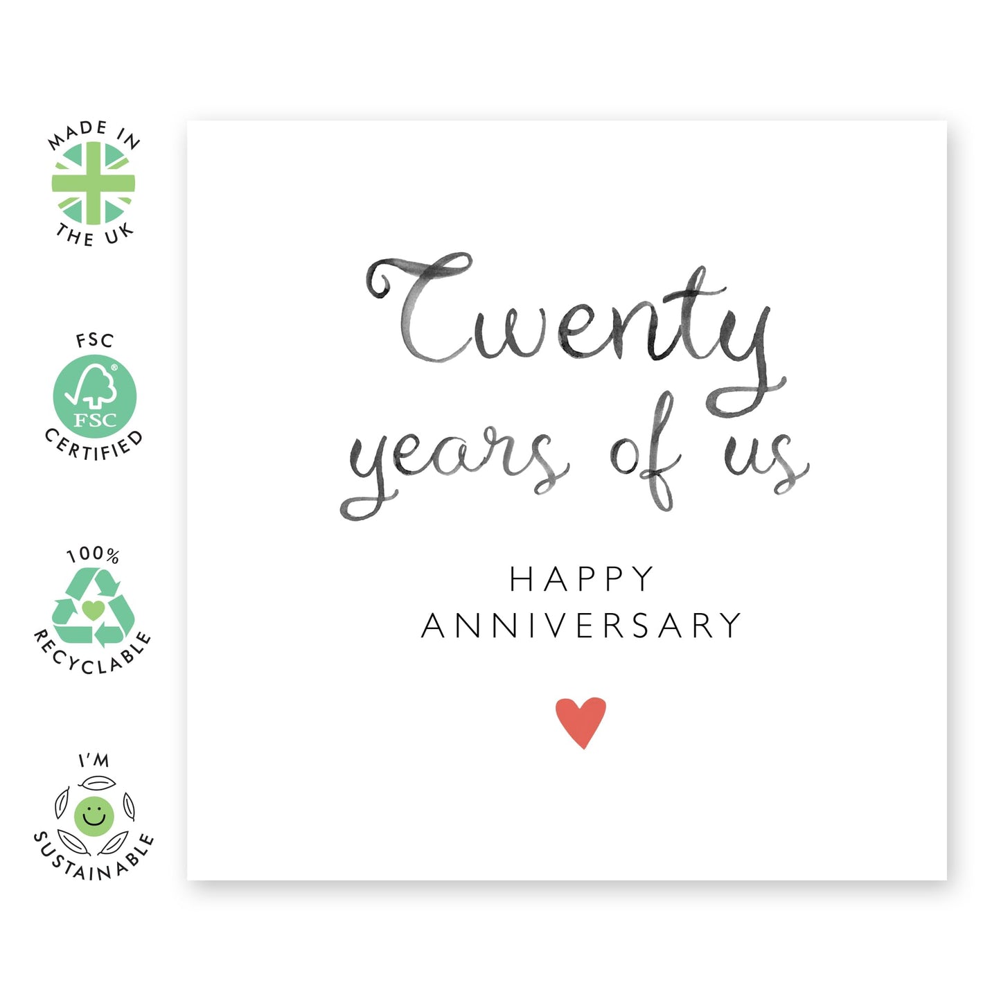Amazing 20th Wedding Anniversary Card - 'Twenty Years Of Us' - Gifts for Wife, Husband, Spouse, Honey, Lovebug, Darling, Other Half - 20 Years And Going Strong - Comes with Fun Stickers