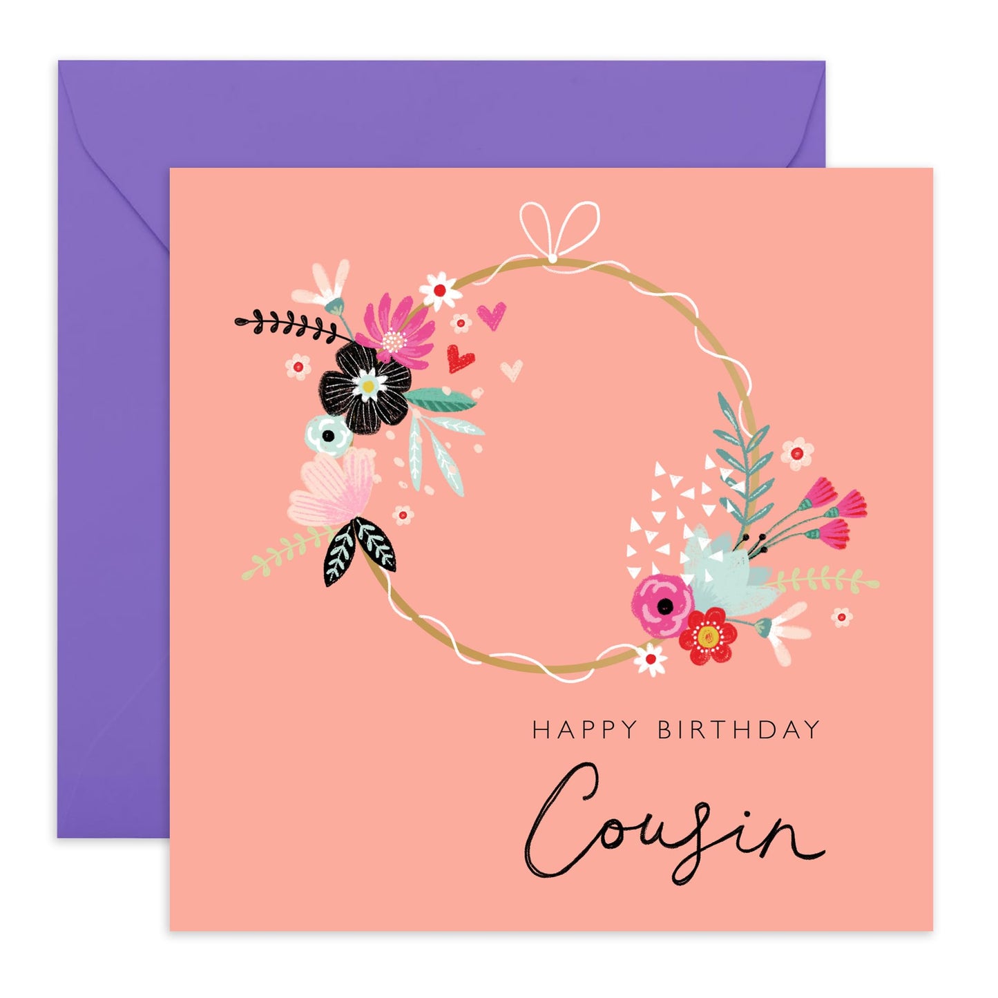 Floral Cards For Women - Cousin Birthday Card Bouquet Flowers - Happy Birthday Greeting Cards For Ladies Female - Gifts For Her - Comes With Fun Stickers - By Central 23