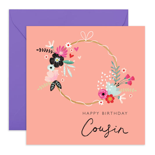 Floral Cards For Women - Cousin Birthday Card Bouquet Flowers - Happy Birthday Greeting Cards For Ladies Female - Gifts For Her - Comes With Fun Stickers - By Central 23