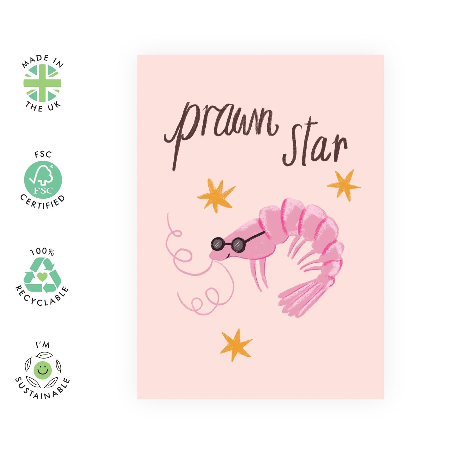 Greeting Card - 'PRAWN STAR' - Perfect for Adding a Touch of Seafood Humor and Fun - Ideal for Celebrating Achievements or Special Moments with a Playful Twist - Comes With Stickers By Central 23