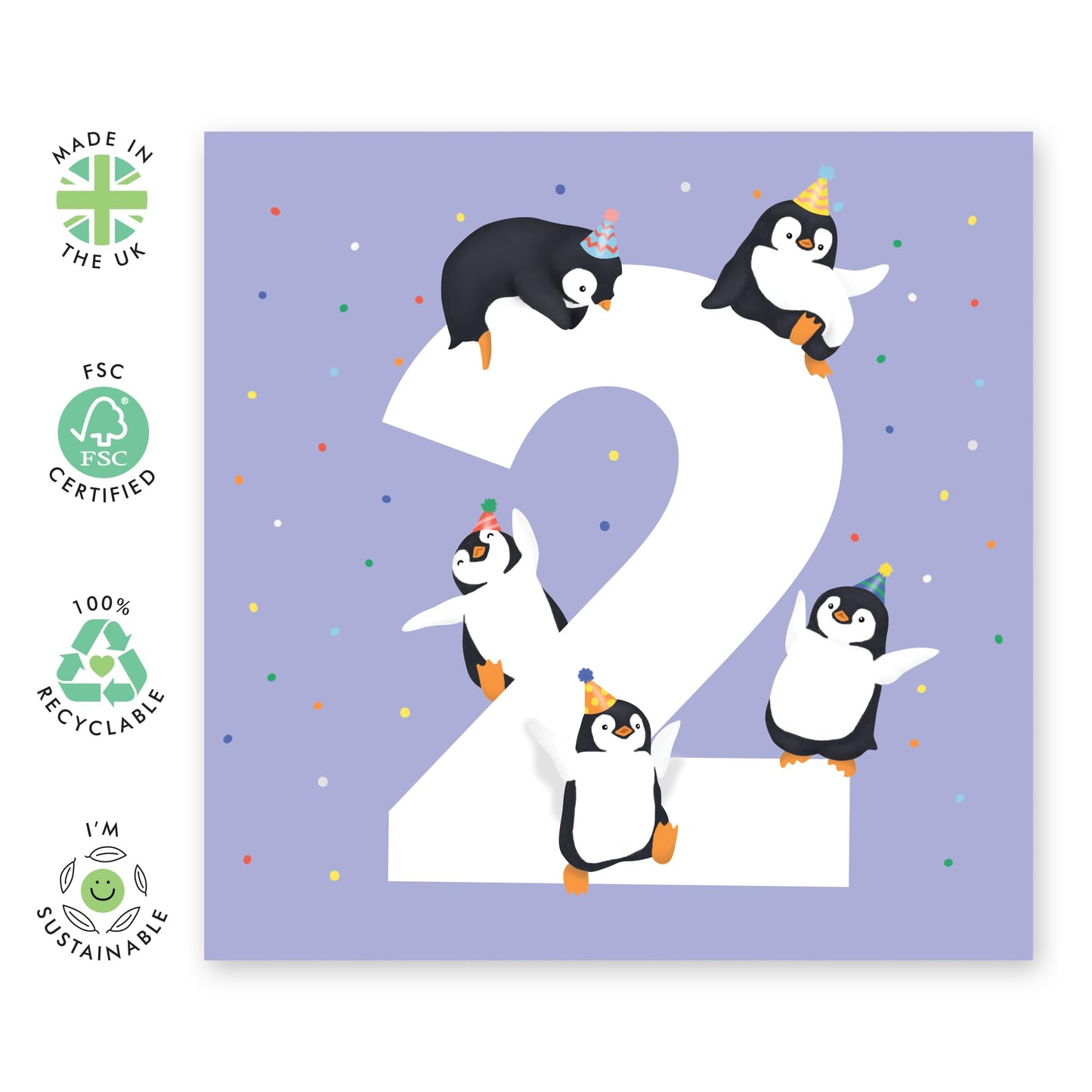 2nd Birthday Card Boys Girls - Penguin Age 2 - Baby Milestone Cards Age Two - Second Birthday Cards - Space - Gifts For Son Daughter Niece Nephew - From Mum Dad - Comes With Sticker By Central 23