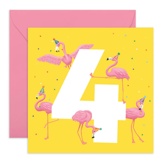 4th Birthday Card Daughters - Flamingo Age 4 - Baby Milestone Cards Age Four - Forth Birthday Cards - Animal - Gifts For Girls Granddaughter Niece Toddlers - Comes With Sticker By Central 23