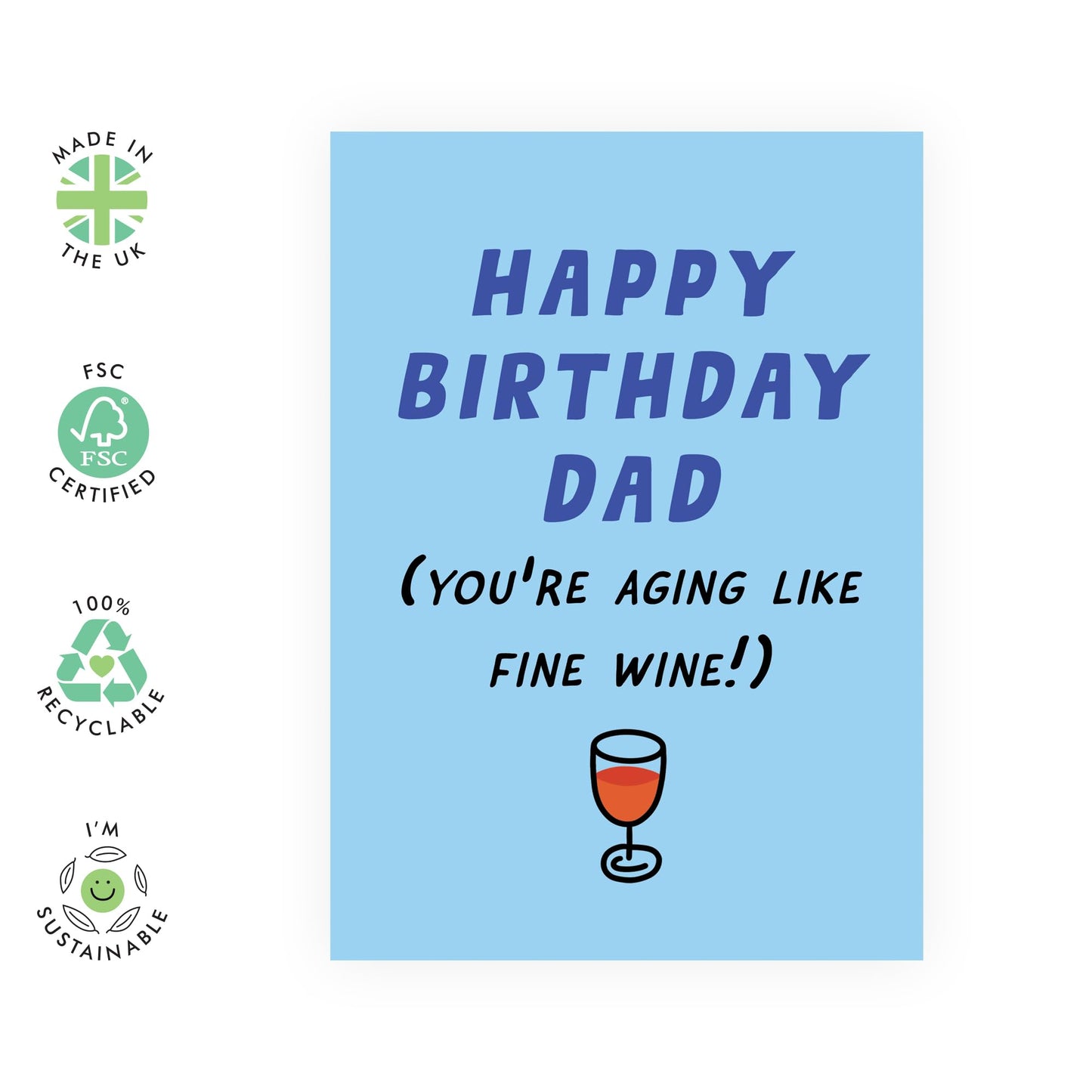 Happy Birthday Card Dad - Aging Like Fine Wine - Birthday Cards For Men Daddy Step Father - Dad Gifts From Daughter Or Son - Comes Stickers - By Central 23