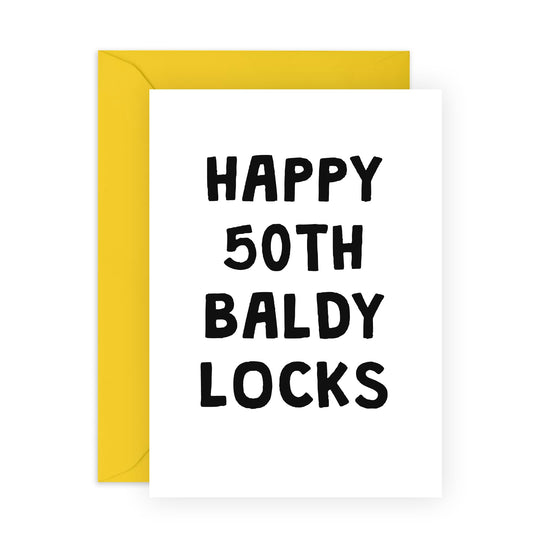 50th Birthday Card For Wife Husband - Happy 50th Baldy Locks - Men Women - Brother Sister - Happy Fiftieth Birthday Greeting Card Male Female Friends - Comes With Fun Stickers By Central 23