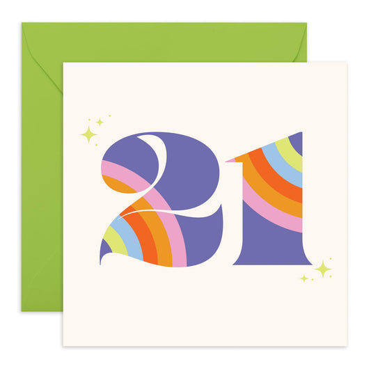 21st Birthday Card For Her - Rainbow Font 21 - Rainbow Birthday Card - Women Sister - Happy Twenty-first Birthday Card - Daughter Sister Niece Friends - Comes With Fun Stickers - By Central 23