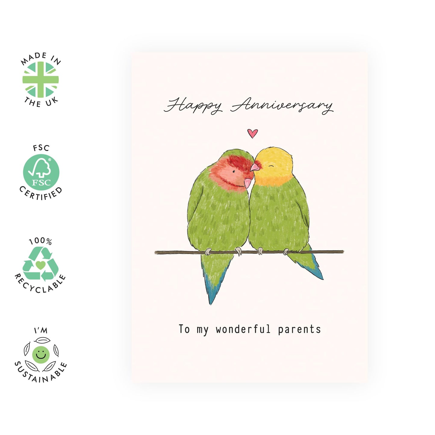 Anniversary Card for Parents – Romantic Greeting Card “Anniversary Love Birds” - Gifts for Mum, Dad, Mother, Father, Him, Her - Kissing -Comes with Stickers