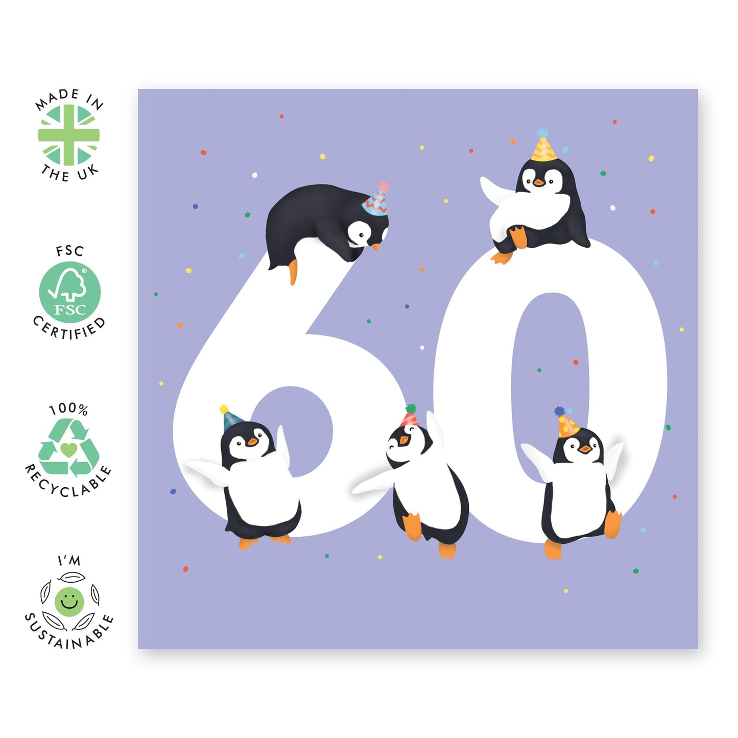 60th Birthday Card For Men Women - Penguin Age 60 - Wife Husband Mum Dad - Animal Birthday Card - Happy Sixtieth Birthday Greeting Card Grandparents - Comes With Fun Stickers - By Central 23