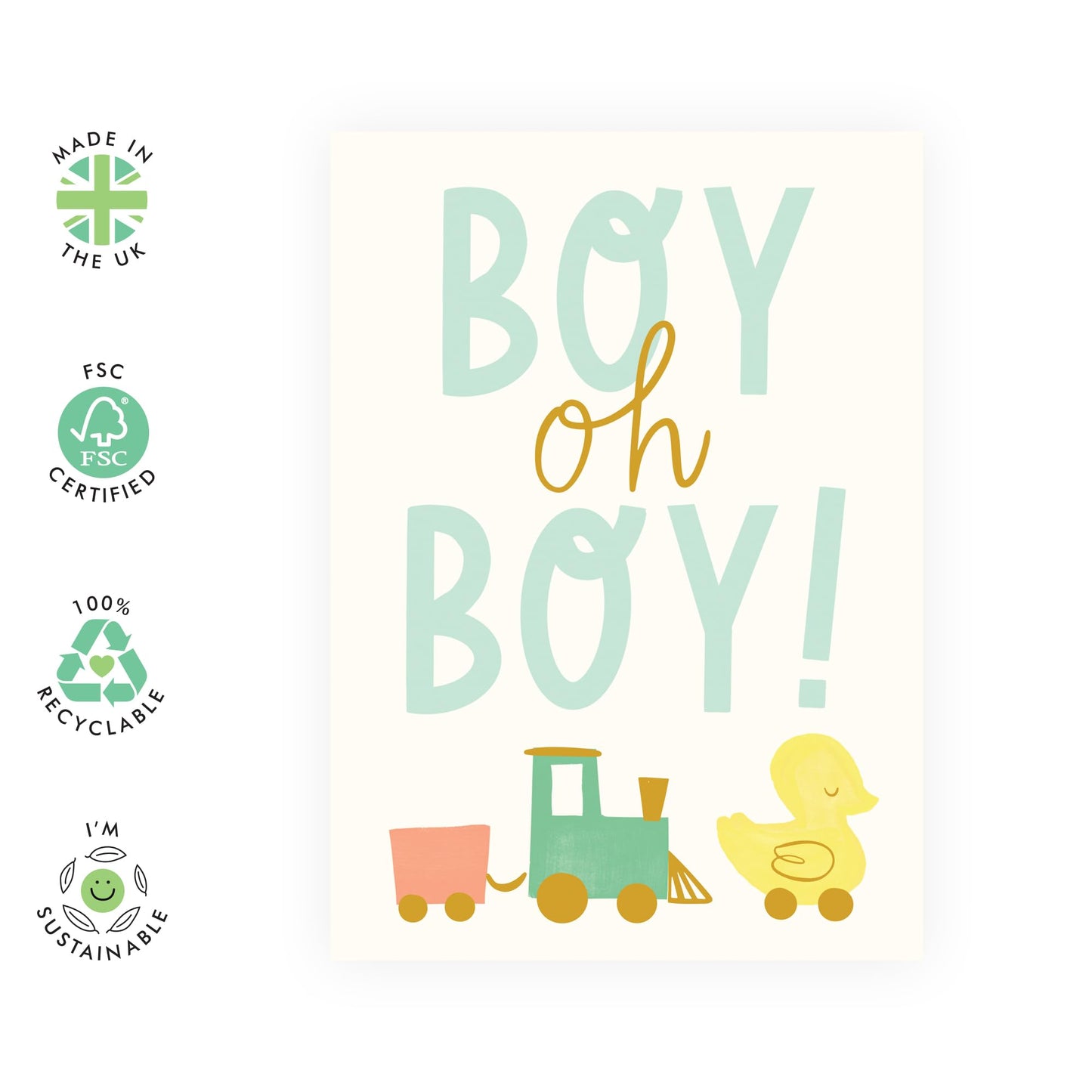 Joyful Greeting Card - 'BABY BOY OH BOY' - Perfect for Celebrating the Arrival of a New Baby with Excitement and Fun - Ideal for Announcements or Baby Showers - Comes with Stickers by Central 23