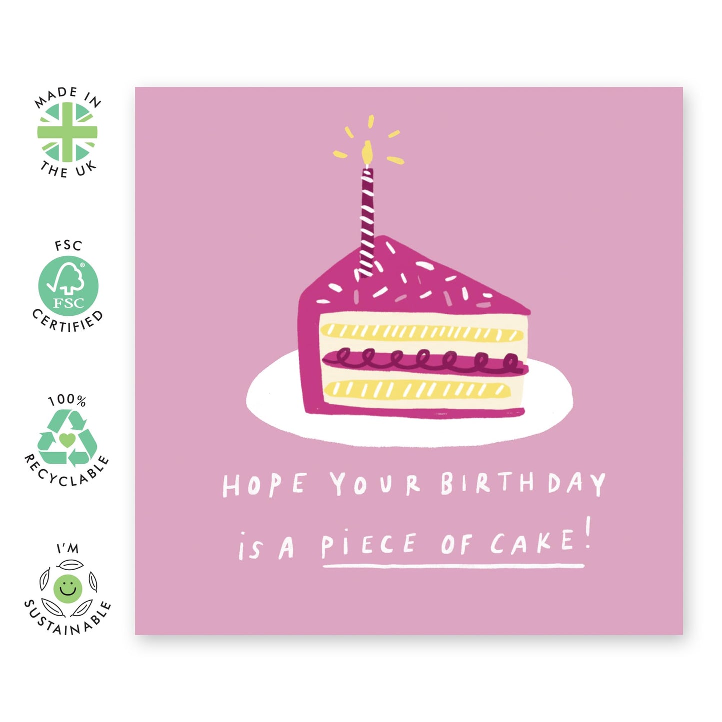 Cake Birthday Card - 'Piece of Cake' - Gifts for Best Friends, Besties, BFF,Girlfriends, Sister, Sis, Gals, Her - Candle Lit- Comes with Fun Stickers