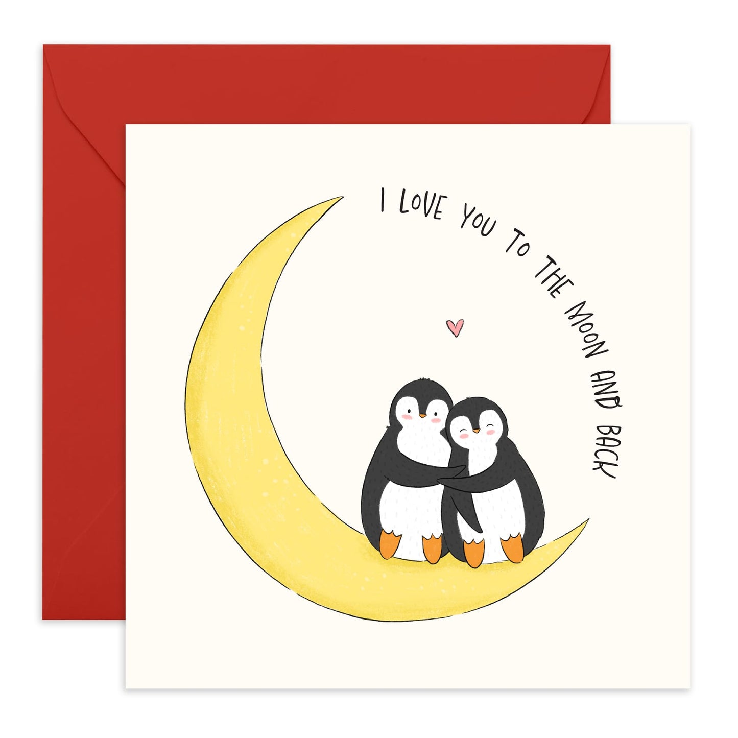 Cute Penguin Love Card – “I Love You to the Moon and Back” – Romantic Anniversary, Valentine’s, Birthday Card for Him, Her, Partner, Wife, Husband, Spouse, Boyfriend, Girlfriend -Comes with Stickers