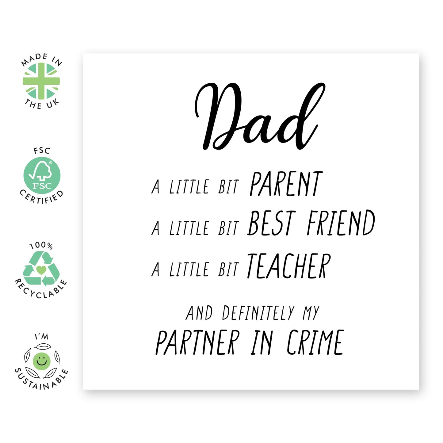 Birthday Cards For Dad - Dad, My Partner In Crime - Happy Fathers Day Card From Daughter Son - Sweet Greeting Cards For Men - Gifts For Him Men Papa Daddy Pop - Comes With Stickers By Central 23