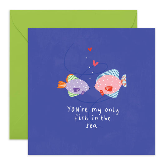 Sweet and Thoughtful Love Card - Only Fish in the Sea - Cute Anniversary or Valentines Day Card for Boyfriend, Girlfriend, Husband, Wife, Spouse, Partner, Couple, Hun - Comes with Fun Stickers