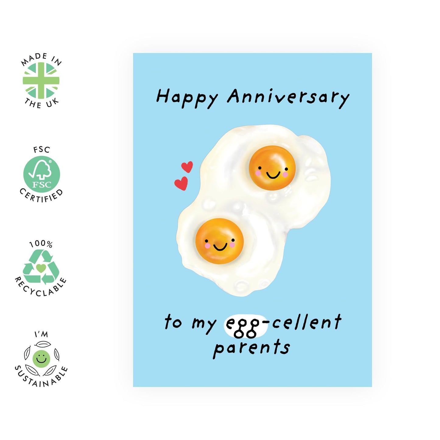 Cute and Fun Anniversary Card For Mum and Dad - 'Egg-celent Parents' - Gifts for Mother, Father, Mummy, Daddy, Family - Sweet Message for Them - Comes with Fun Stickers