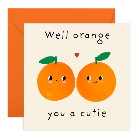Playful and Romantic Love Card – ‘Orange You A Cutie’ – Fun Valentines Day or Anniversary Ideas for Girlfriend, Boyfriend, Him, Her, Partners, Husband, Wife, Spouse, Babe - Comes with Stickers