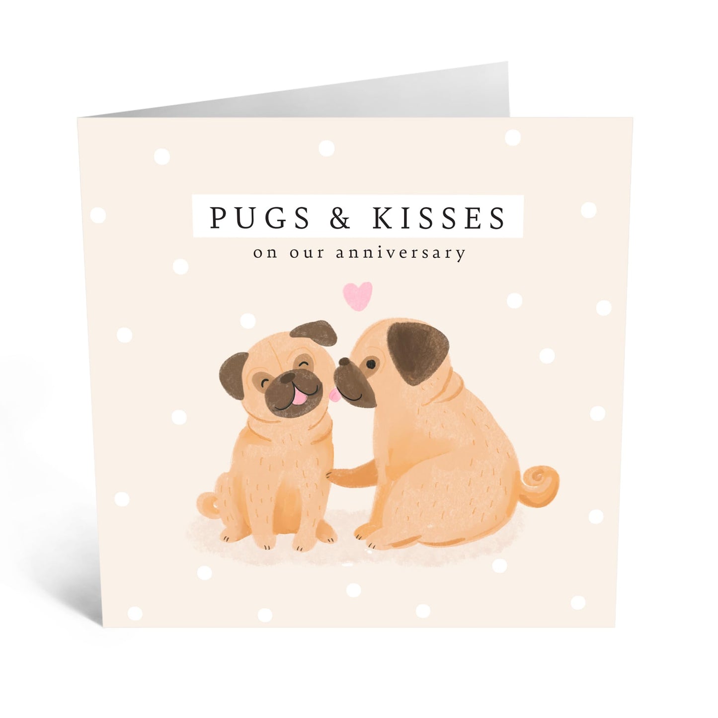 Cute Dogs Anniversary Card For Him Her - 'Pugs And Kisses Anniversary' - Gift for Husband, Wife, Girlfriend, Boyfriend, Babe - Sweet Pets - Comes with Fun Stickers