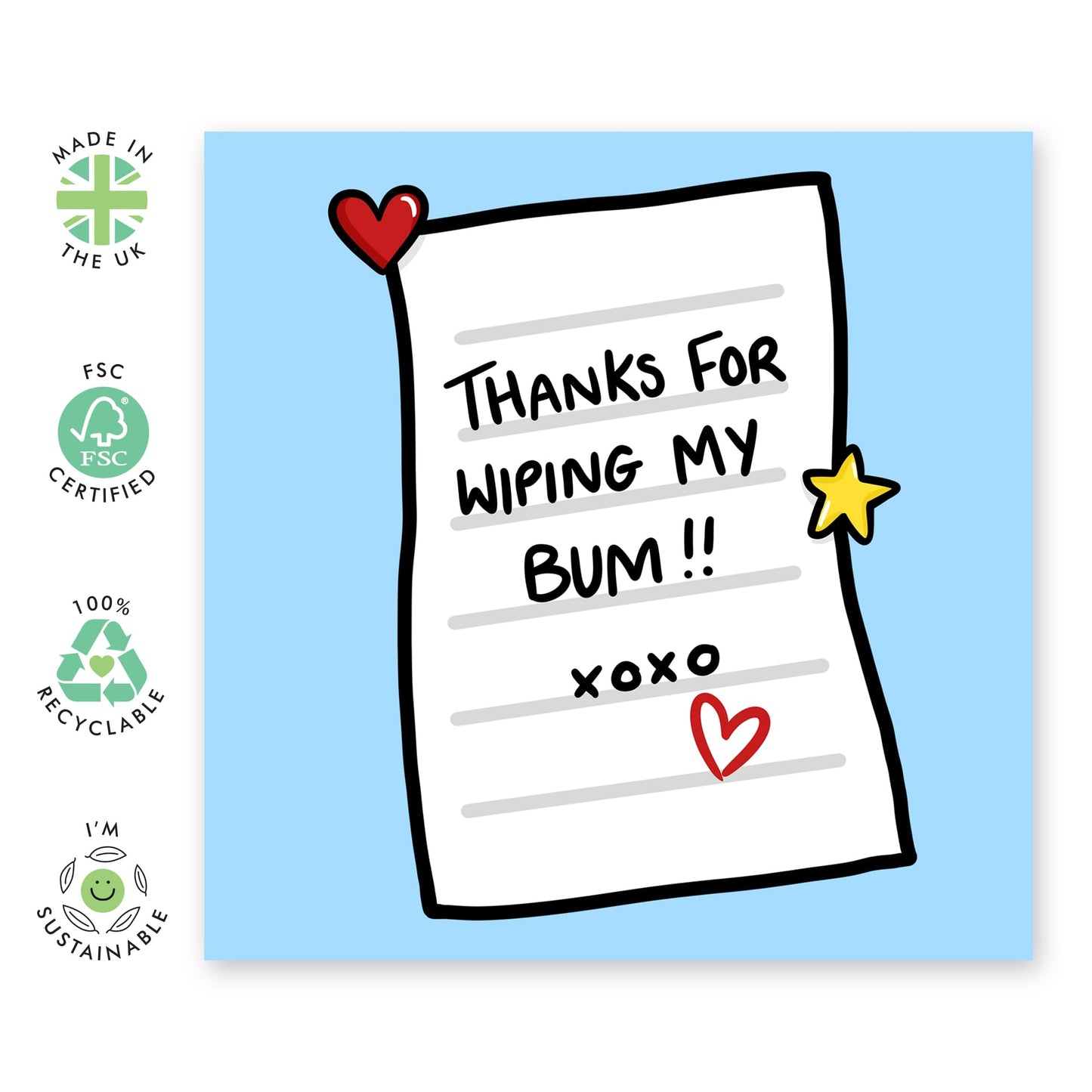 Thank You Greeting Cards For Him Her - Thanks For Wiping My Bum - Cheeky Birthday Card For Mum, Mama, Dad Nana Grandad - Gifts for Mother's Day Or Father's Day - Comes With Stickers