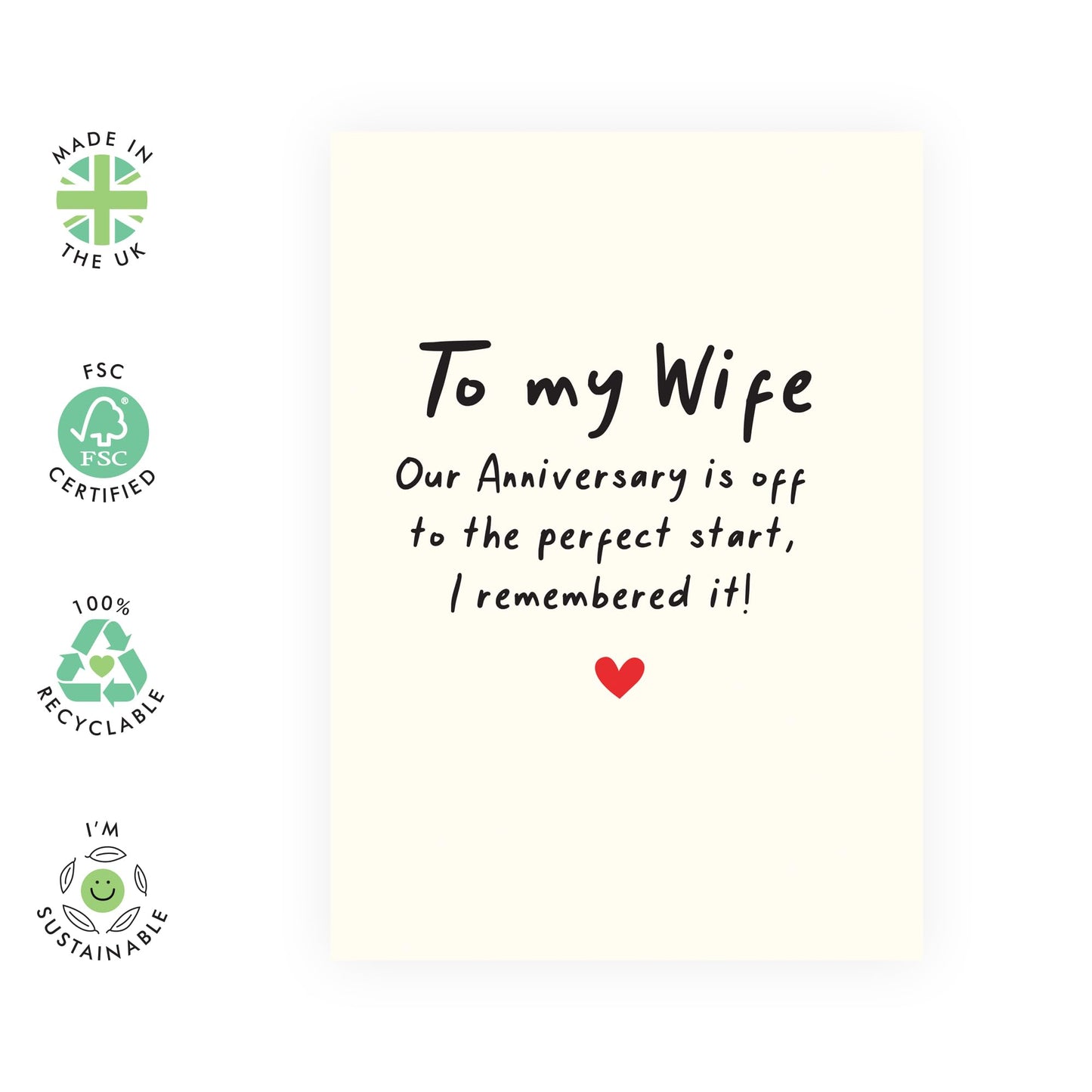 Romantic Anniversary Greeting Card - 'To My Wife' - Sweet Message for Wife, Wifey, Married Couples, Partners, Couples, Babe, Other Half - Marriage Life - Comes with Fun Stickers