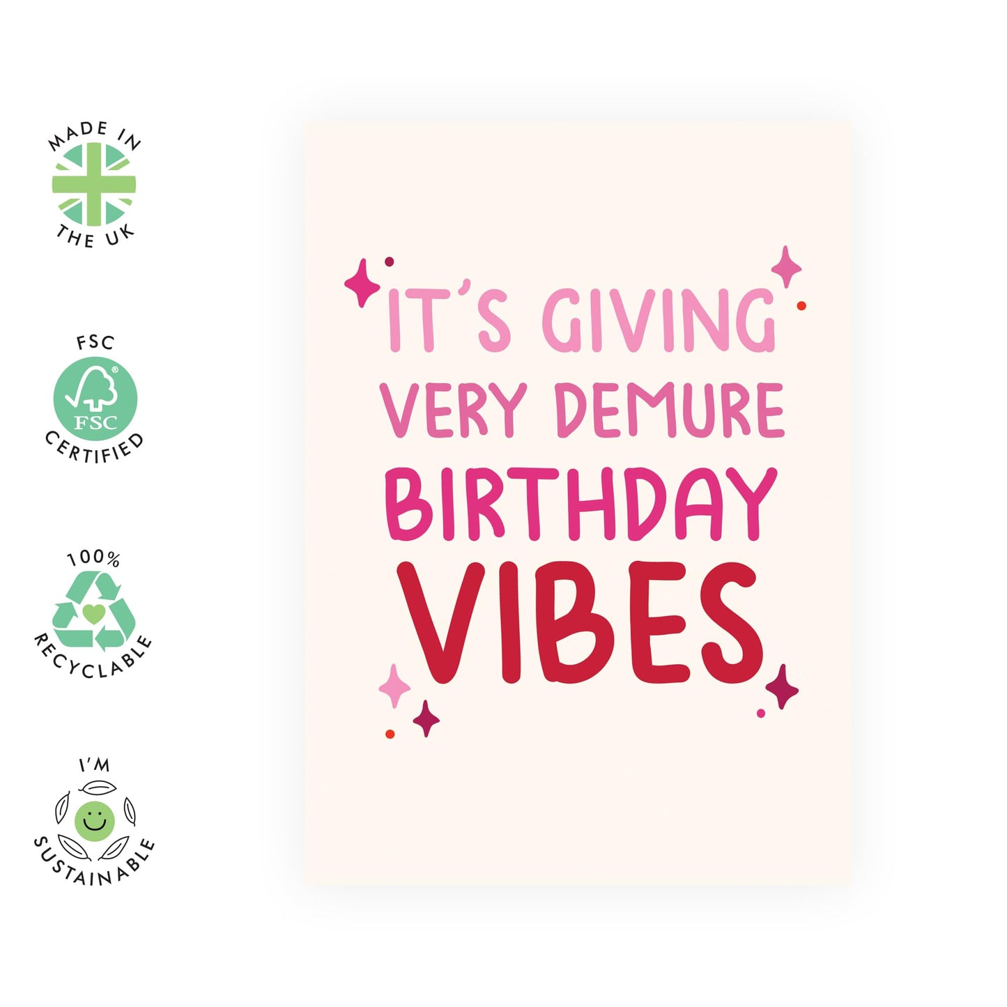 Birthday Card for Modest & Shy Girls - 'Demure Birthday Vibes' - Gifts for BFF, Sister, Ladies, Best Friend, Girlfriend, Bestie - Good Vibes - Comes with Fun Stickers