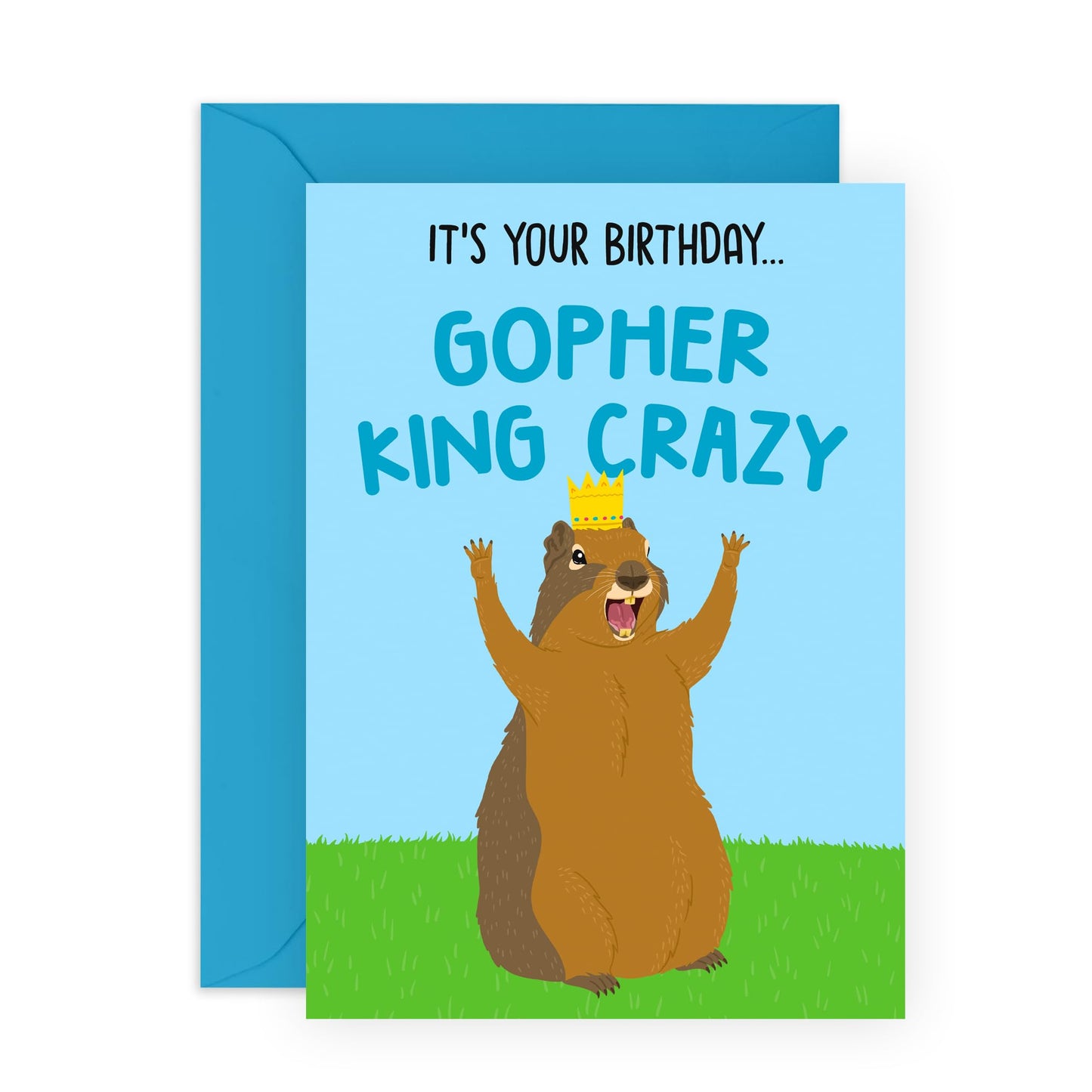 Quirky Greeting Card - 'BIRTHDAY GOPHER KING CRAZY' - Perfect for Celebrating Someone with a Fun and Unique Personality - A Playful Way to Mark Their Special Day - Comes With Stickers By Central 23