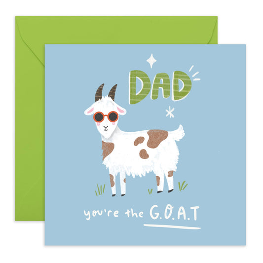 Hilarious Animal Birthday Card - 'Goat Dad' - Gifts for Him, Father, Pops, Daddy, Old Man, Husbands - Greatest of All Time - Comes with Fun Stickers