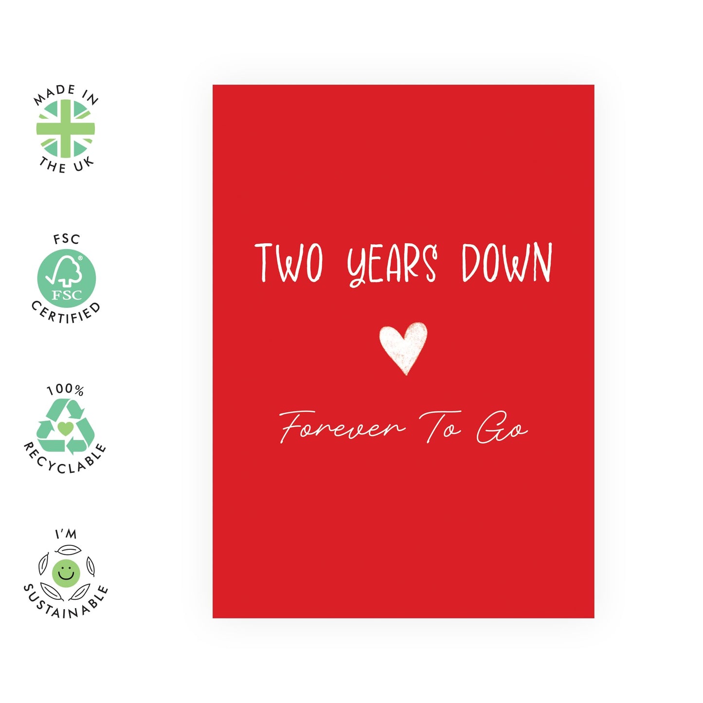 Romantic 2nd Anniversary Card - 'Two Year Anniversary Red Heart' - Gifts for Him, Her, Wife, Husband, Babe, Hun, Girlfriend, Boyfriend - Classic Red for Women Men - Comes with Fun Stickers