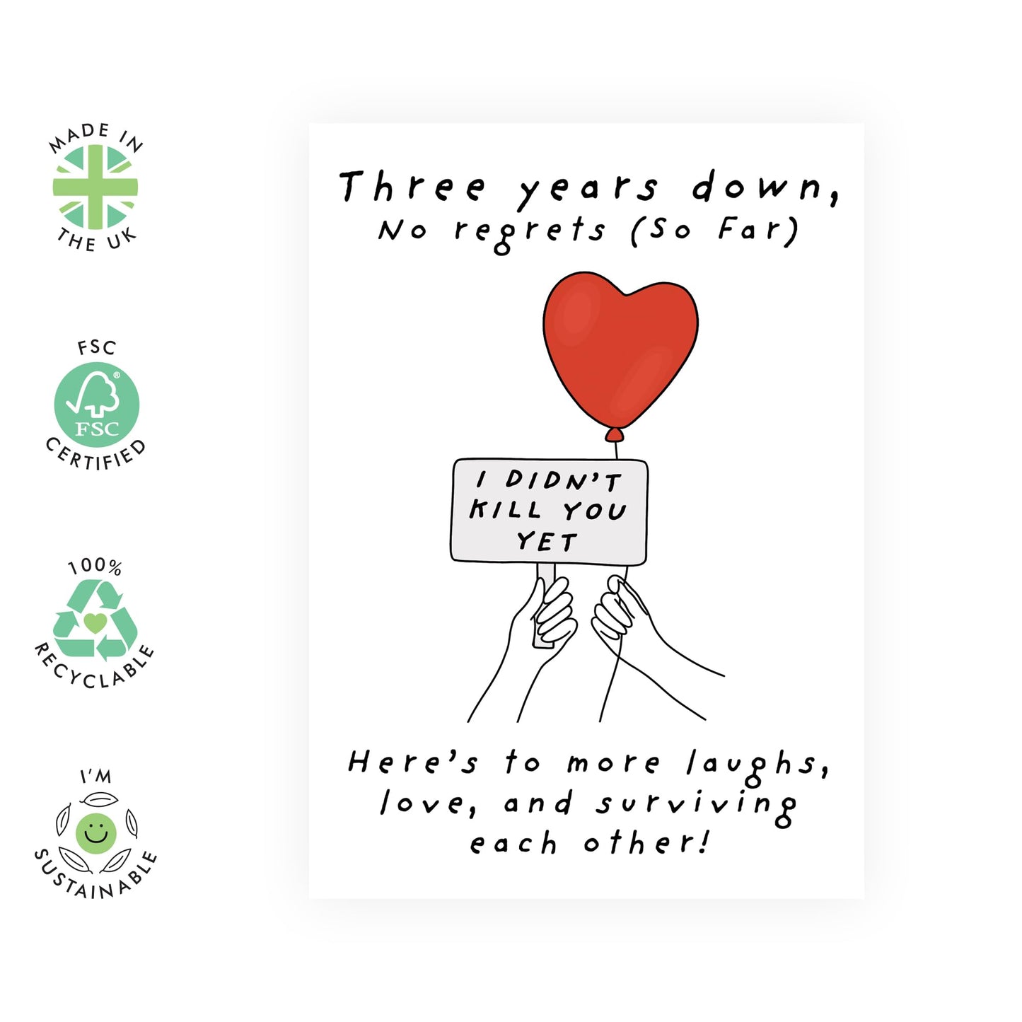 Hilarious 3rd Anniversary Card for Her or Him - 'Three Years Down' - Gifts for Girlfriend, Boyfriend, Husband, Wife, Spouse, Babe, Lovebug, Darling, Hun, Other Half - Third - Comes with Fun Stickers