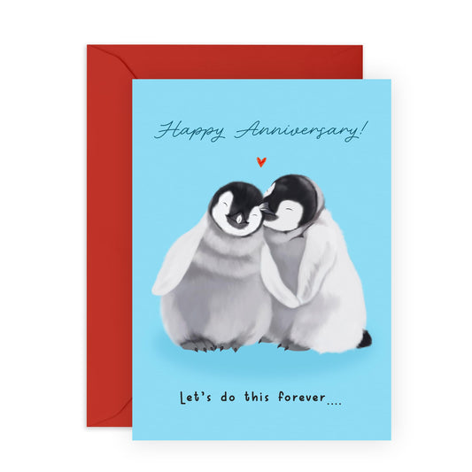 Romantic Penguin Anniversary Card - "Let’s Do This Forever" - Cute Love Greeting Presents for Partner, Wife, Husband, Babe or Spouse- Warm Hugs - Comes with Stickers