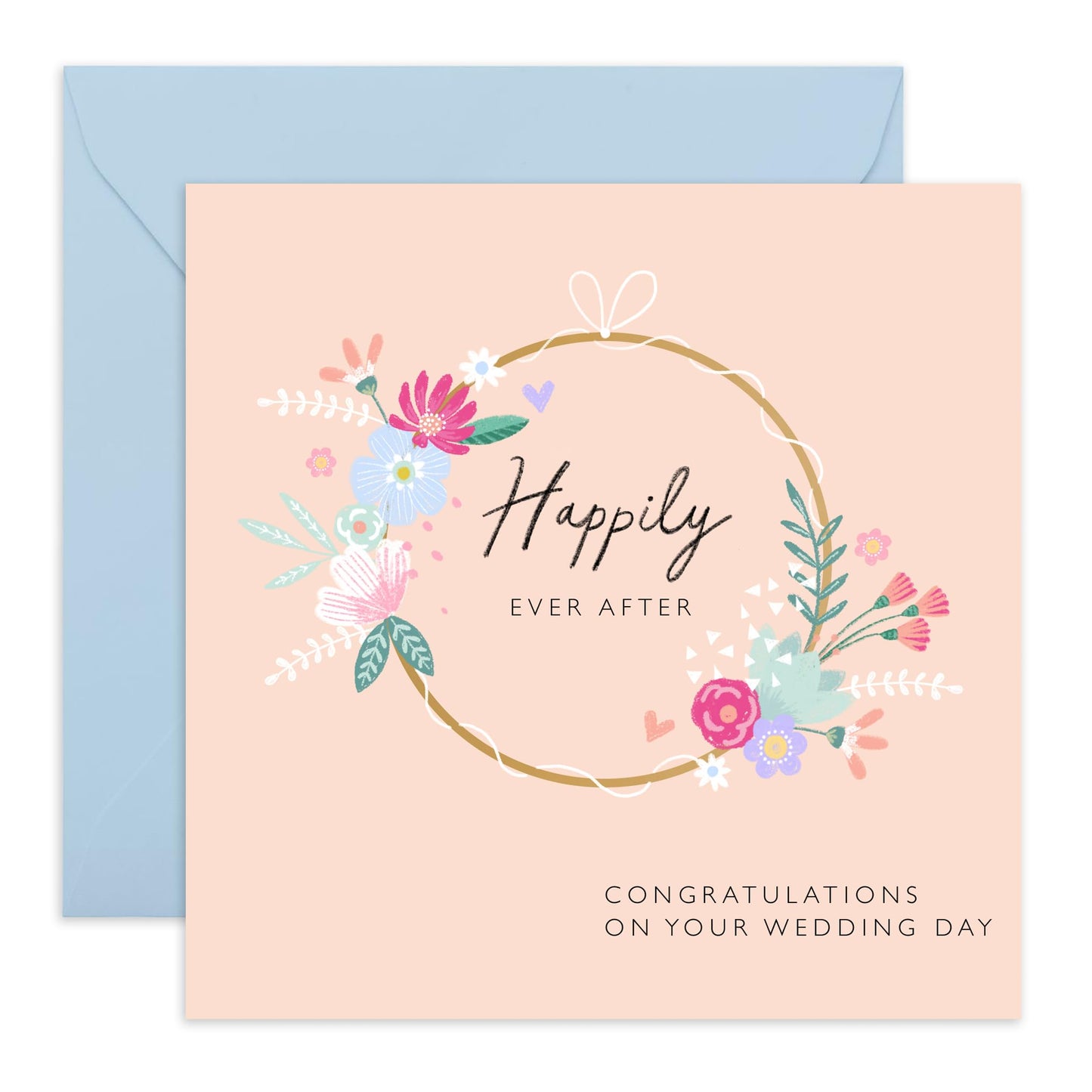 Wedding Cards For Bride And Groom - Happily Ever After Wreath - Newly Weds Card - Congratulations Card For Men Women Son Daughter In Law - Best Wishes Gift Him Her - Comes With Stickers By Central 23