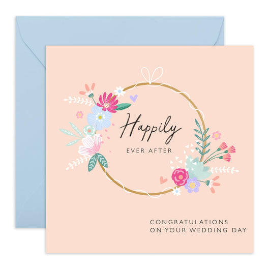 Wedding Cards For Bride And Groom - Happily Ever After Wreath - Newly Weds Card - Congratulations Card For Men Women Son Daughter In Law - Best Wishes Gift Him Her - Comes With Stickers By Central 23
