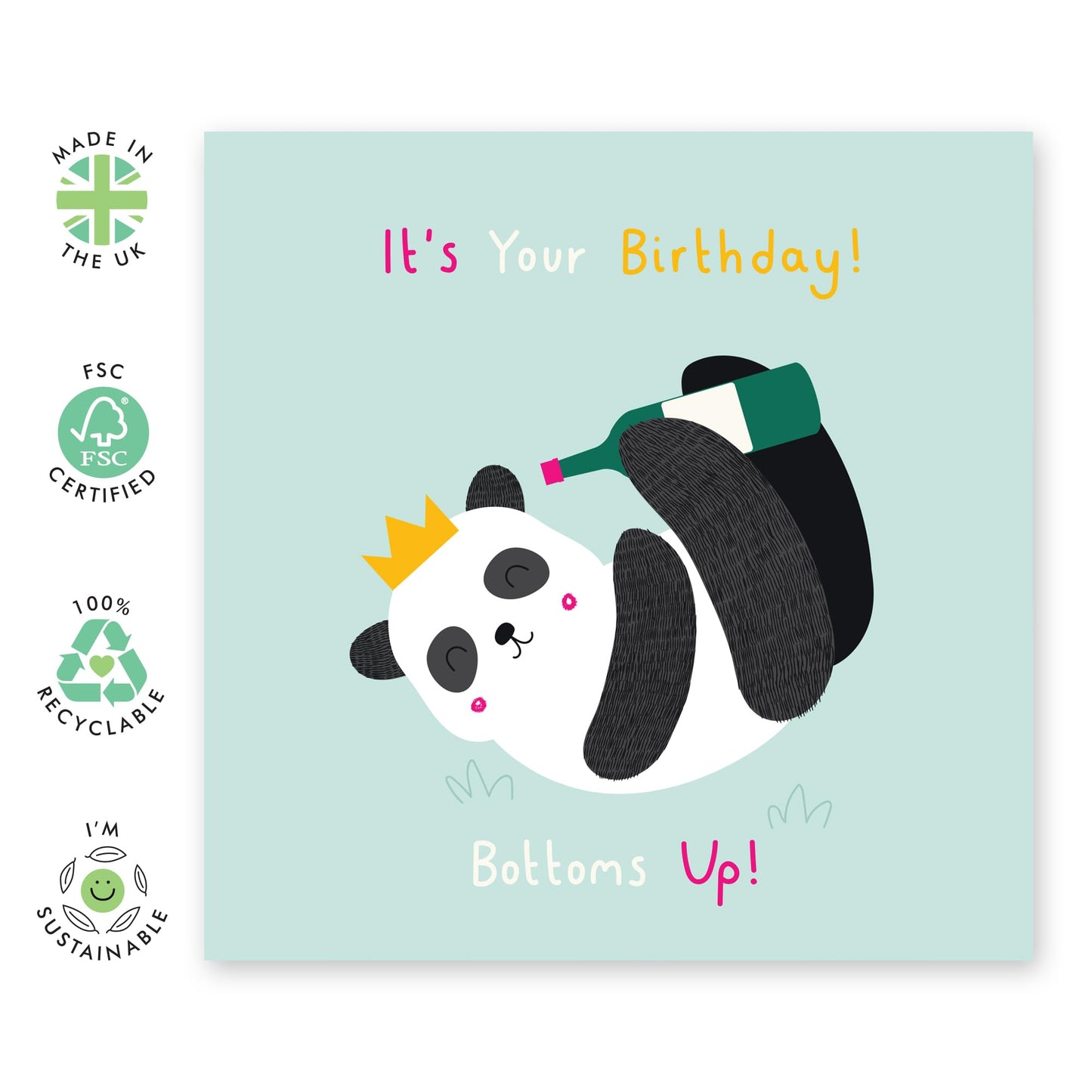 Happy Birthday Card For Him Her - Bottoms Up Birthday Panda - Sweet Birthday Cards For Men Women - Gifts For Mum Or Dad - Best Friend - From Friend Bff - Comes With Stickers By Central 23